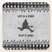 Guitar Play It Loud Gray Black Music Rockstar スクエアペーパーコースター (正面)