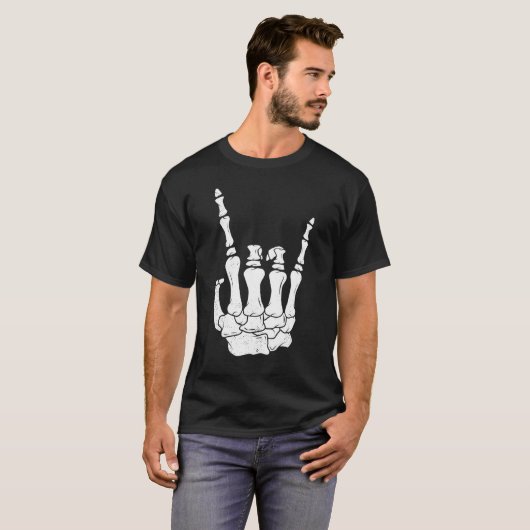 Guitar player tee skeleton hand rocker music lover tシャツ (正面フル)