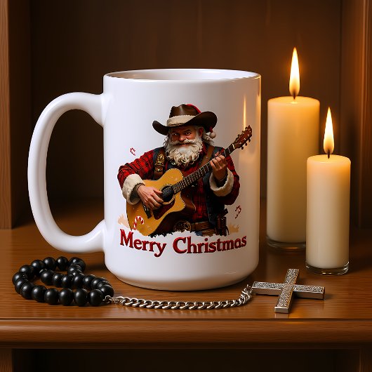 Guitar Playing Cowboy Santa コーヒーマグカップ