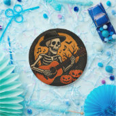 Guitar-Playing Skull Halloween Paper Plate ペーパープレート (パーティー)