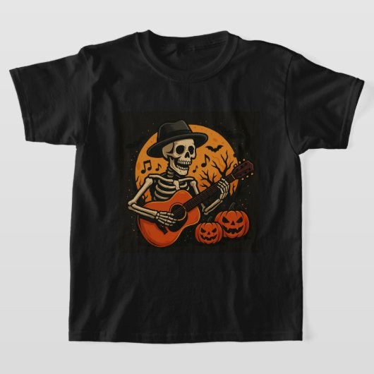 Guitar-Playing Skull Halloween T-Shirt Tシャツ (レイダウン)