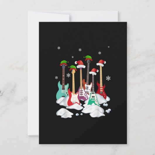 Guitar Santa Hat Christmas Tree Funny Music Loves 招待状 (正面)