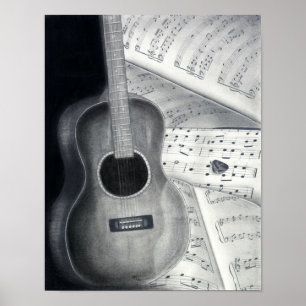 Guitar & Sheet Music Poster Art ポスター