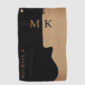 Guitar Silhouette Tan Wood Name Monogram  ゴルフタオル (正面)