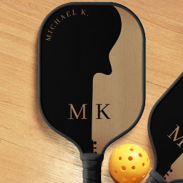 Guitar Silhouette Tan Wood Name Monogram  ピックルボールラケット