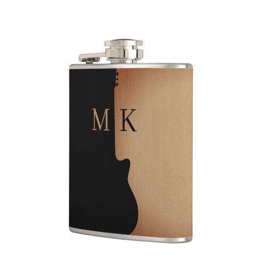 Guitar Silhouette Tan Wood Name Monogram フラスク (左)