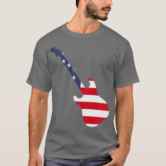 Guitar small Silhouette USA American Flag Backgrou Tシャツ
