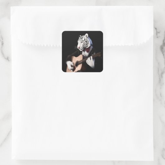 Guitar Tiger – Playful Sticker Illustration スクエアシール (バッグ)