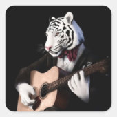 Guitar Tiger – Playful Sticker Illustration スクエアシール (正面)