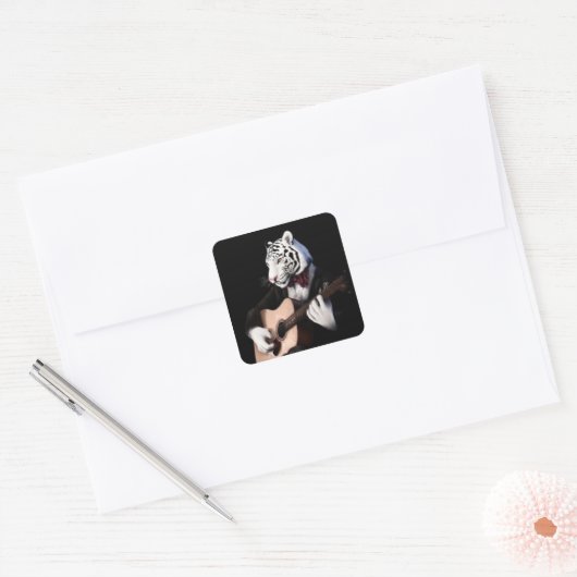 Guitar Tiger – Playful Sticker Illustration スクエアシール (封筒)