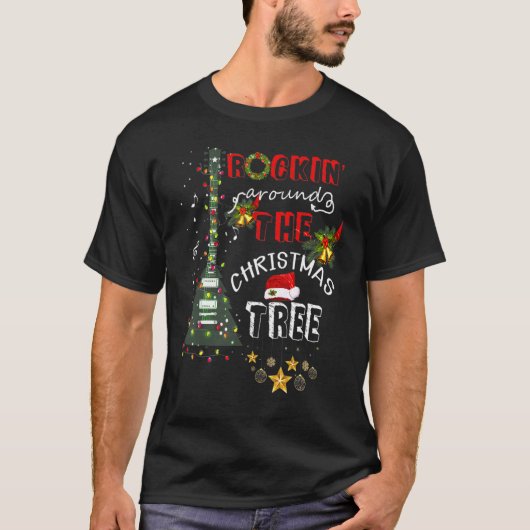 Guitar Tree Lights Rocking Music Merry Christmas C Tシャツ (正面)
