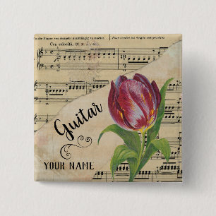 Guitar Tulip Vintage Sheet Music Customized 缶バッジ