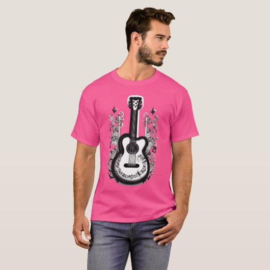 Guitar with musical notes for those who love music tシャツ (正面フル)
