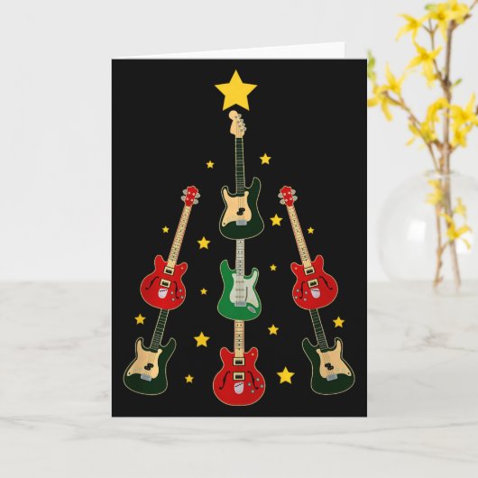 Guitar Xmas Tree Musical Guitar Lovers Guitarist C カード (黄色い花)