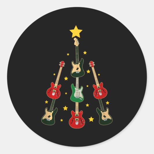Guitar Xmas Tree Musical Guitar Lovers Guitarist C ラウンドシール (正面)