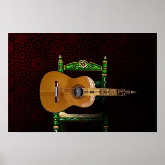 Guitarra española con Giralda de Sevilla y silla. ポスター (正面)