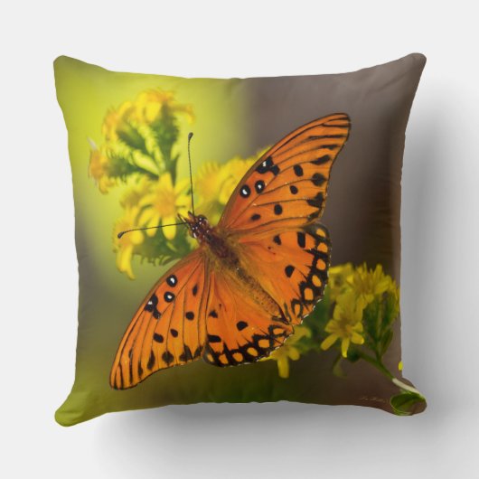 Gulf Fritillary aka Passion Butterfly on Goldenrod クッション (裏面)