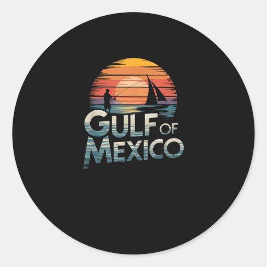 Gulf Of Mexico Retro Sunset Fishing &amp; Boating  ラウンドシール (正面)