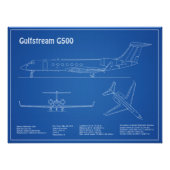 Gulfstream G500 – 飛行機の設計図の計画AD フォトプリント (正面)