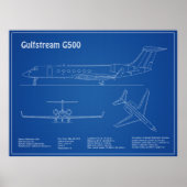 Gulfstream G500 – 飛行機の設計図の計画AD ポスター (正面)
