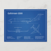 Gulfstream G500 – 飛行機の設計図の計画AD ポストカード (正面)