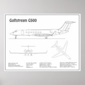 Gulfstream G500 – 飛行機の設計図プランBD ポスター (正面)