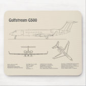 Gulfstream G500 – 飛行機の設計図プランSD マウスパッド (正面)