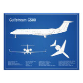 Gulfstream G500 – 飛行機設計図プランABD フォトプリント (正面)