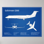 Gulfstream G500 – 飛行機設計図プランABD ポスター (正面)