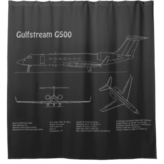 Gulfstream G500 – 飛行機設計図PD シャワーカーテン (正面)