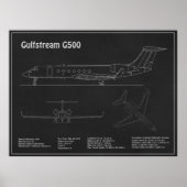 Gulfstream G500 – 飛行機設計図PD ポスター (正面)
