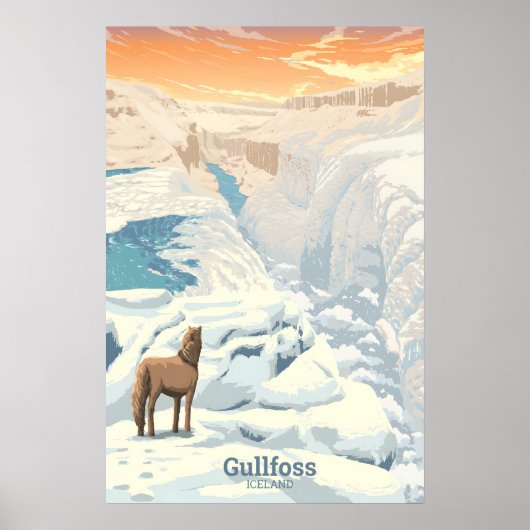 Gullfoss Waterfall Iceland Travel Poster ポスター (正面)