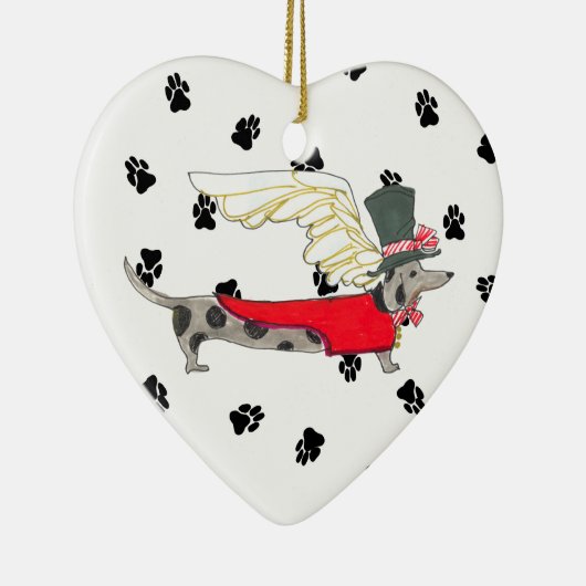 Gulliverの天使はダックスフントの陶磁器のハートをまだらにします セラミックオーナメント (右)