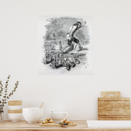 Gulliver stealing the Blefuscudian fleet ポスター (キッチン)