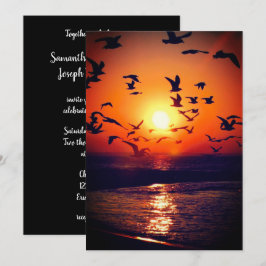 Gulls at Sunset Photo Orange and Black 結婚's 招待状