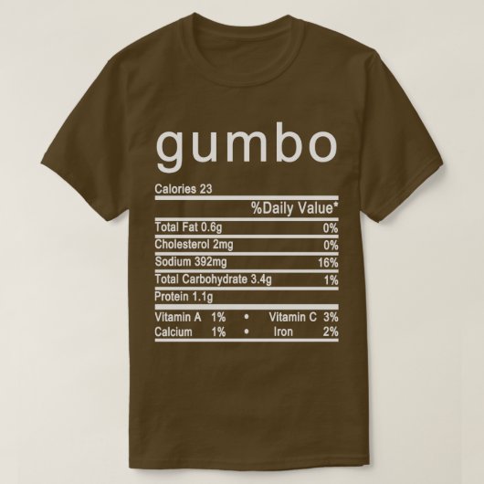gumbo栄養ファクトラベル tシャツ (デザイン正面)