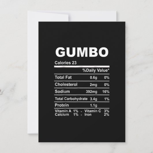 Gumbo Nutrition Facts for Thanksgiving 招待状 (正面)