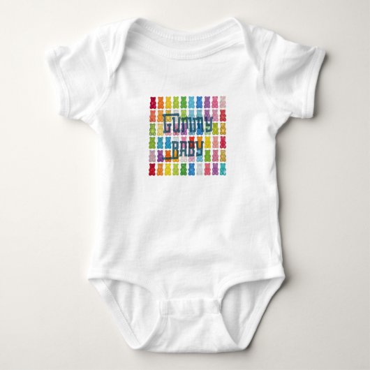 "Gummy Baby" Colorful Rainbow Candy Pattern Black ベビーボディスーツ (正面)