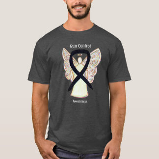 Gun Control Black Awareness Ribbon Angel T-Shirt Tシャツ