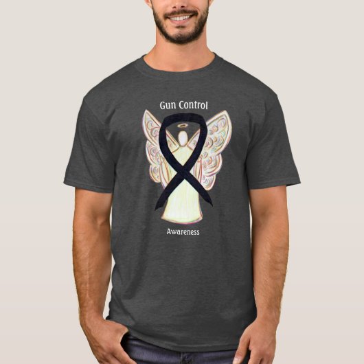Gun Control Black Awareness Ribbon Angel T-Shirt Tシャツ (正面)