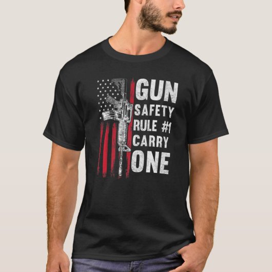 Gun Safety Rule 1 Pro 2nd Amendment AR 15 American Tシャツ (正面)