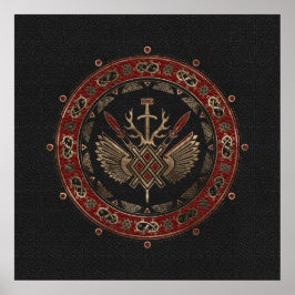 Gungnir – 黒と赤のレザーと金ゴールド ポスター