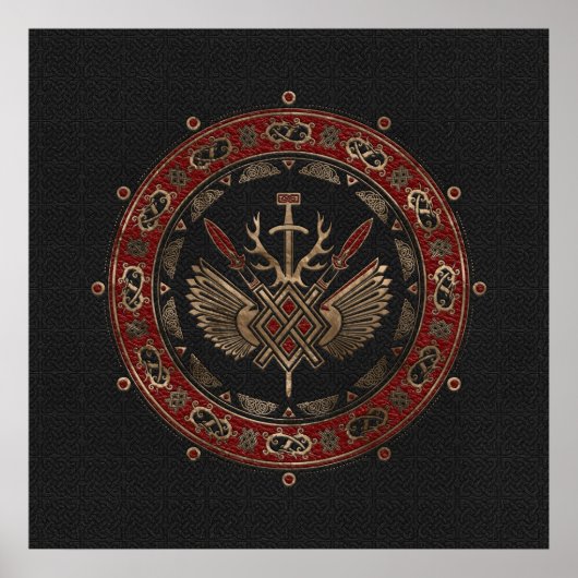Gungnir – 黒と赤のレザーと金ゴールド ポスター (正面)