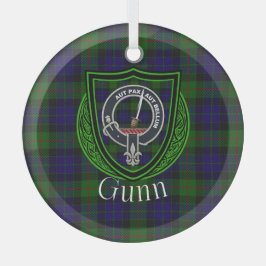 Gunn Scottish Clan Tartan & Crest ガラスオーナメント