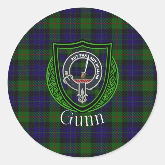 Gunn Scottish Clan Tartan & Crest ラウンドシール (正面)