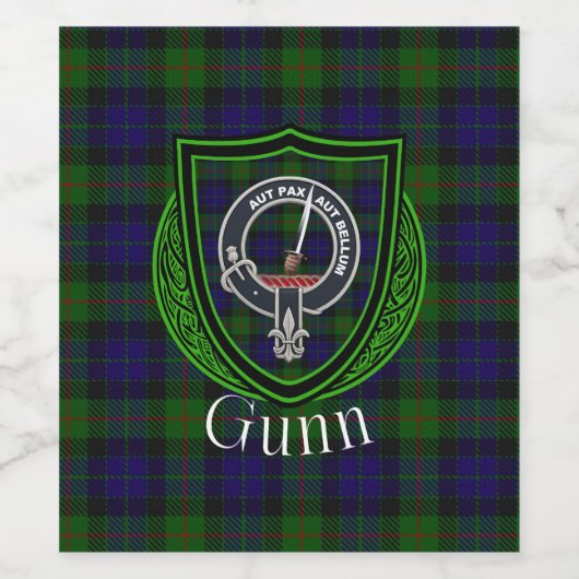 Gunn Scottish Clan Tartan & Crest ワインラベル (シングルラベル)