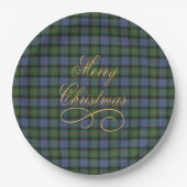  Gunn Scottish Tartan Merry Christmas Gold ペーパープレート (正面)
