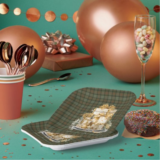 Gunn Weathered Tartan Christmas  Paper Plates ペーパープレート (複数)