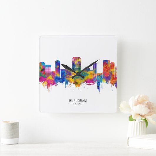 Gurgaon Haryana Skyline スクエア壁時計 (ホーム)