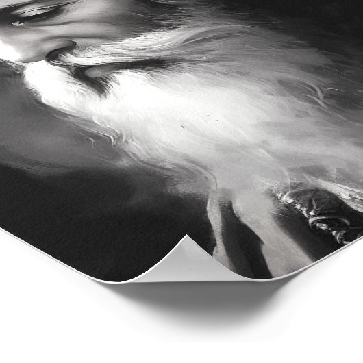 Guru Nanakポートレート – 白黒シーク文字ポスター ポスター (角)